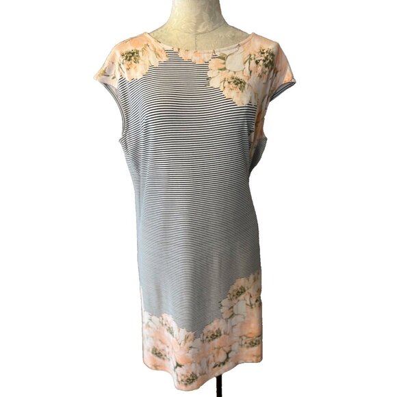 Chico's Dresses & Skirts - Chicos Shift Dress 3 XL Pink Black White Stretch Short Sleeve Casual Washable